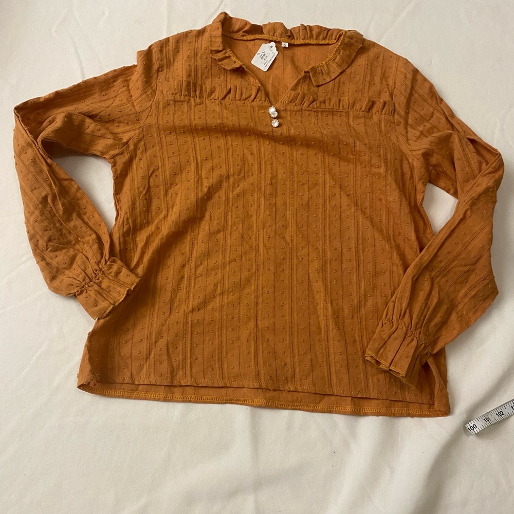 Women's Orange Ruffled Blouse small